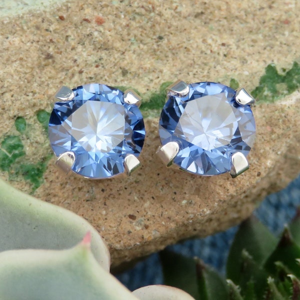 Denim Blue Sapphire Earrings: Solid 14k Gold, Platinum or Sterling Silver Studs | Cottagecore Jewelry | Lab Created Gems | Made in Oregon