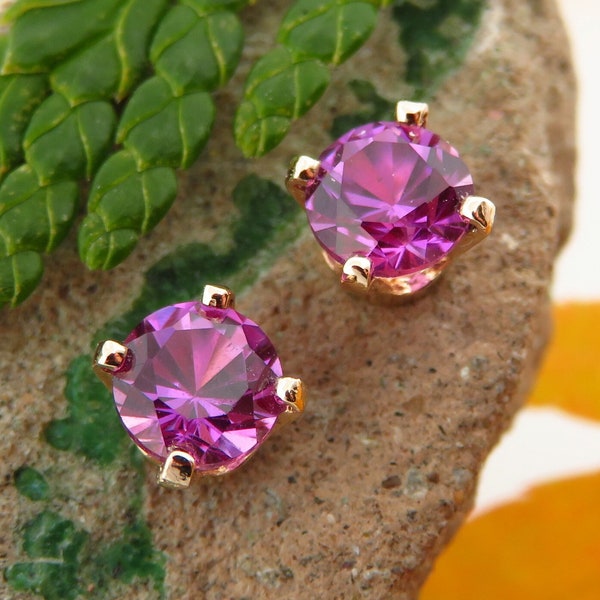 Purple Sapphire Earrings: Solid 14k Gold, Platinum or Sterling Silver Studs | Bridal Earrings | Magenta Lab Created Gems | Made in Oregon