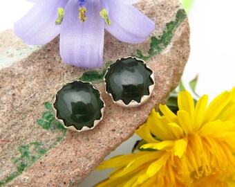 Jade Earrings | Sterling Silver or 14k Gold | Minimalist Stud Earrings for Men or Women | Made in Oregon