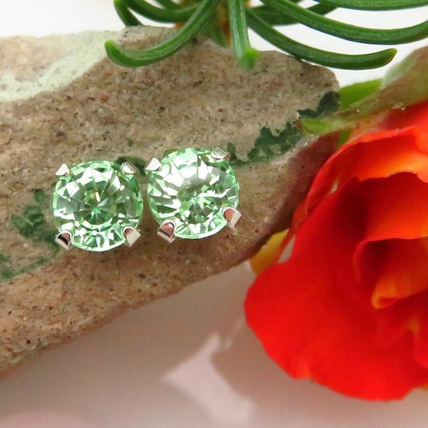 Green Sapphire Earrings: Solid 14k Gold, Platinum or Sterling Silver Studs | Lab Created Gems | Made in Oregon