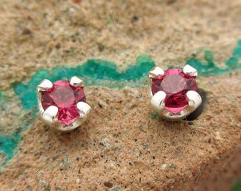 Ruby Screw Back Studs, Platinum or 14k Gold Screw Back Earrings with Rubies, White Gold or Yellow Gold Screwbacks - 3mm