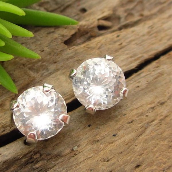 Danburite Studs | Genuine Danburite Stud Earrings, Real 14k Gold, Platinum, or Sterling Silver | 4mm, 6mm