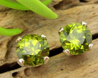 Arizona Peridot Screw Back Studs, Platinum or 14k Gold Screw Back Earrings with Arizona Peridot, White Gold or Yellow Gold Screwbacks