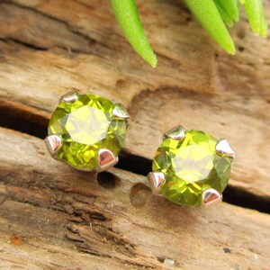 Arizona Peridot Earrings: Solid Platinum or 14k Gold Minimalist Screw Back Studs for Men or Women Made in Oregon image 4