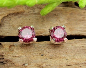 Pink Garnet Rhodolite Studs | Genuine Pink Garnet Rhodolite Stud Earrings, Real 14k Gold or Platinum | 3mm