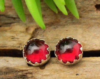 Garnet Minimalist Sterling Silver Studs | Ruby Red Post Earrings for Men or Women | Made in Oregon
