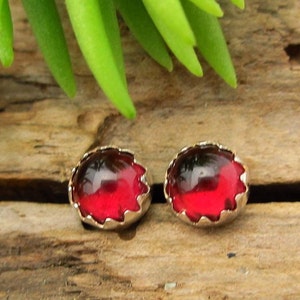 Garnet Minimalist Sterling Silver Studs | Ruby Red Post Earrings for Men or Women | Made in Oregon