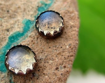 Black Silver Labradorite Stud Earrings, 4mm