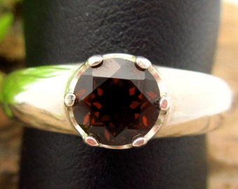 Garnet Ring in Sterling Silver, Dark Coffee Brown color Gemstone