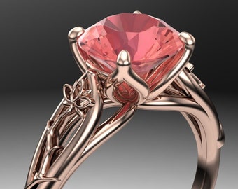 Lotus Flower Engagement Ring  | 14 Rose Gold or Platinum Band with Padparadscha Peach Sapphire | USA Custom Made | "Zara"