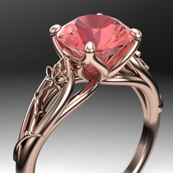 Lotus Flower Engagement Ring  | 14 Rose Gold or Platinum Band with Padparadscha Peach Sapphire | USA Custom Made | "Zara"
