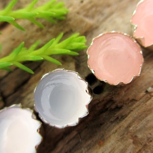 Rose Quartz and Serenity Blue Chalcedony Earrings | 2016 Color of the Year Set, Cabochon Earrings in Silver | 6mm (Two Pairs)