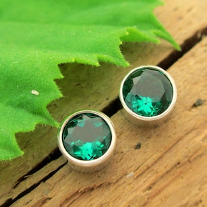 Emerald Earrings: Sterling Silver Bezel Set Stud Earrings | Lab Grown with Clean Power | Crafted in Oregon | 4mm
