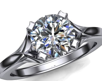 Diamond Crisscross Engagement Ring | Architectural 14k Gold or Platinum Band | USA Custom Made