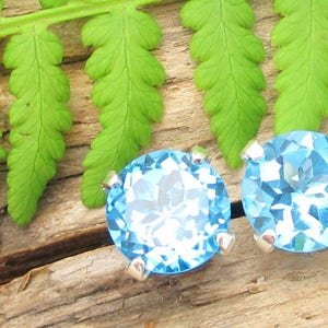 Swiss Blue Topaz Studs | Genuine Swiss Blue Topaz Stud Earrings in Real 14k Gold, Sterling Silver, or Platinum | 3mm, 4mm, 6mm, 8mm