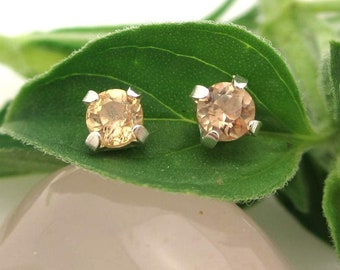 Golden Yellow Topaz Screw Back Earrings: Platinum or 14k Gold Studs | Real Solid Gold or Platinum Fine Jewelry | Oregon Made | 3.5mm, 4mm