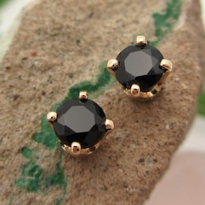 Black Spinel Screw Back Studs | Platinum, 14k Gold Minimalist Earrings for Men or Women with Threaded Posts