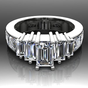 Diamond Engagement Ring, 5-Stone With Emerald-Cut and Baguette Diamonds and Princess Accents - Cityscape Design
