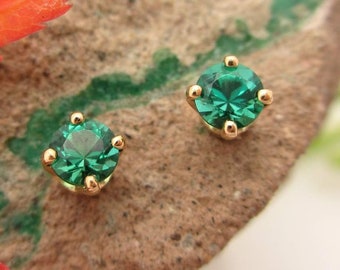Emerald Screw Back Studs | Platinum, 14k White Gold, 14 Yellow Gold Screwbacks | 3mm, 4mm, 5mm, 6mm Earrings with Lab Grown Emeralds