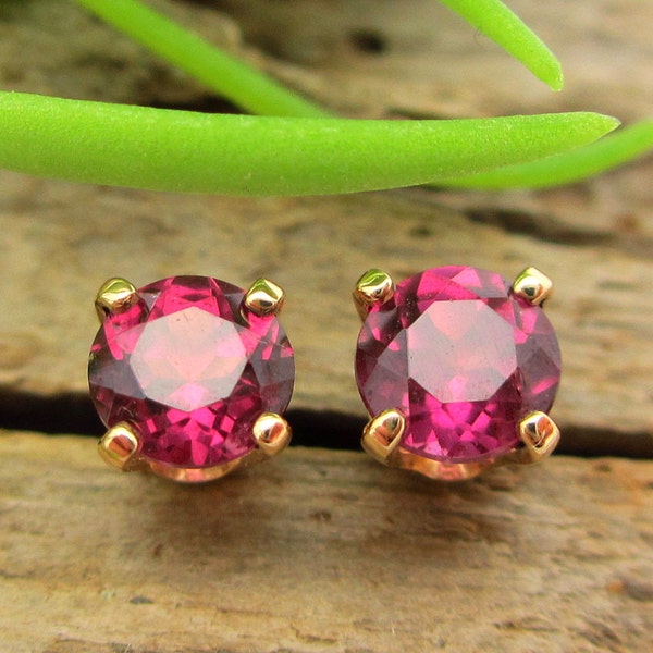 Pink Garnet Rhodolite Studs | Genuine Pink Garnet Rhodolite Stud Earrings, Real 14k Gold, Platinum, or Sterling Silver | 4mm