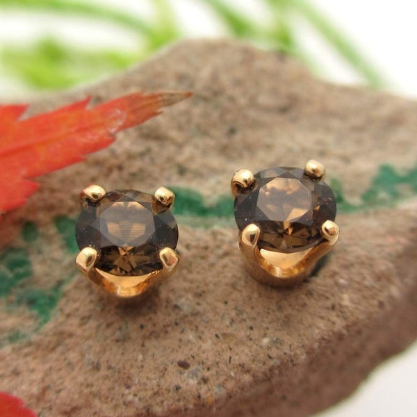 Smoky Quartz Studs | Genuine Smoky Quartz Stud Earrings in Real 14k Gold, Sterling Silver, or Platinum | Dark Academia | 3mm, 4mm, 6mm, 8mm