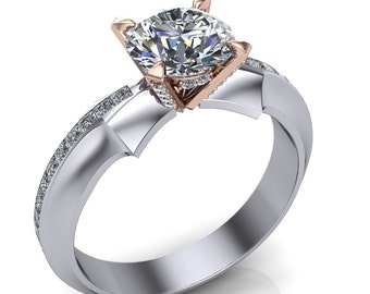 Diamond Engagement Ring, Diamond Studded Martini Setting in Arrow Band