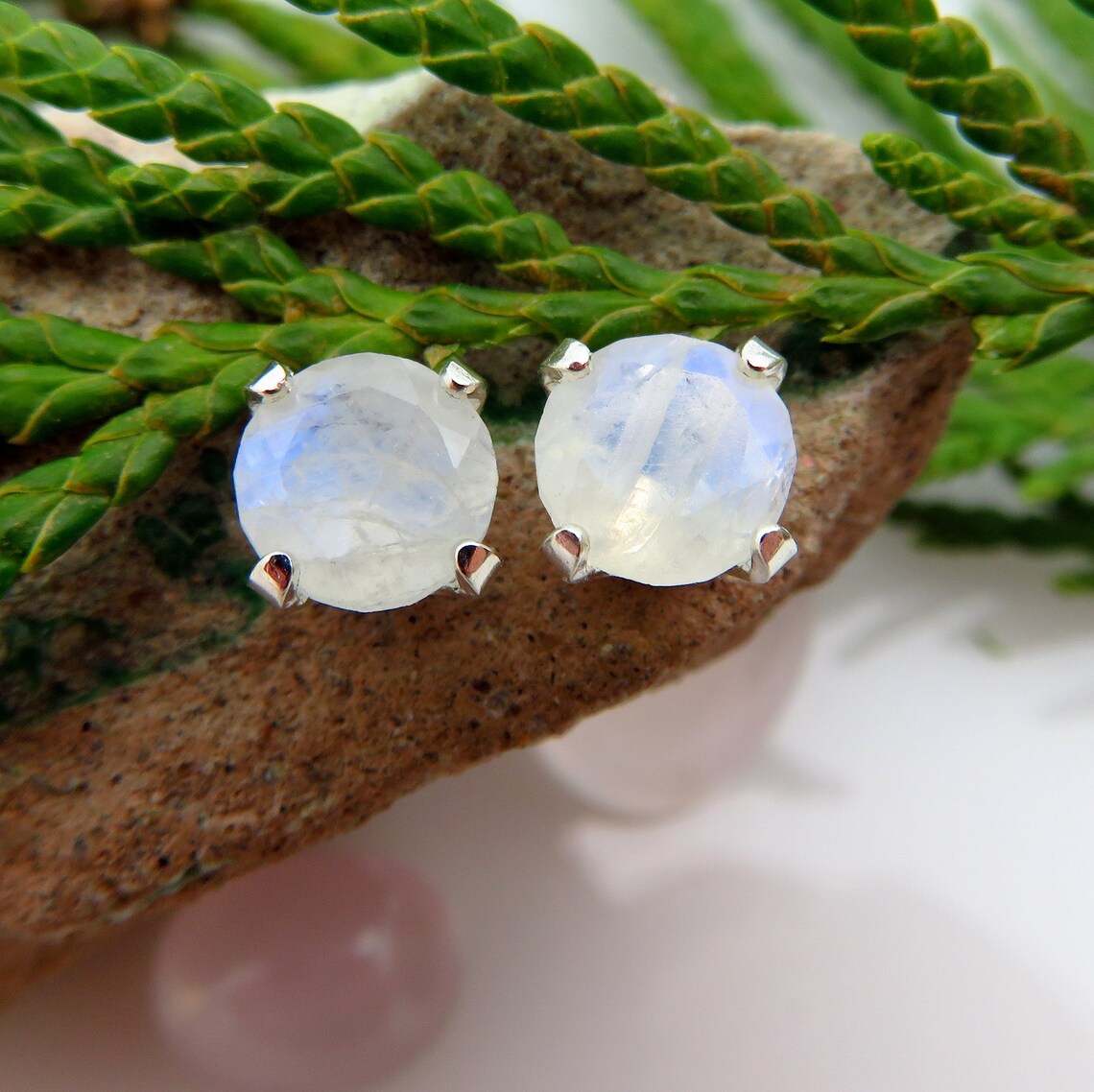 Color Block Blue Stone Sterling Silver Stud Earrings plated in 18K Gold