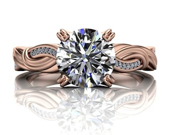 Diamond Wave Engagement Ring | Rose Gold or Platinum Band | Ocean Swirl Twist | "Tala"