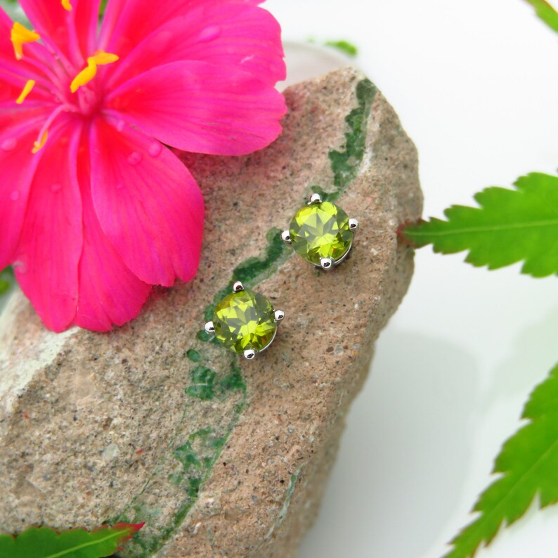 Arizona Peridot Earrings: Solid Platinum or 14k Gold Minimalist Screw Back Studs for Men or Women Made in Oregon image 5