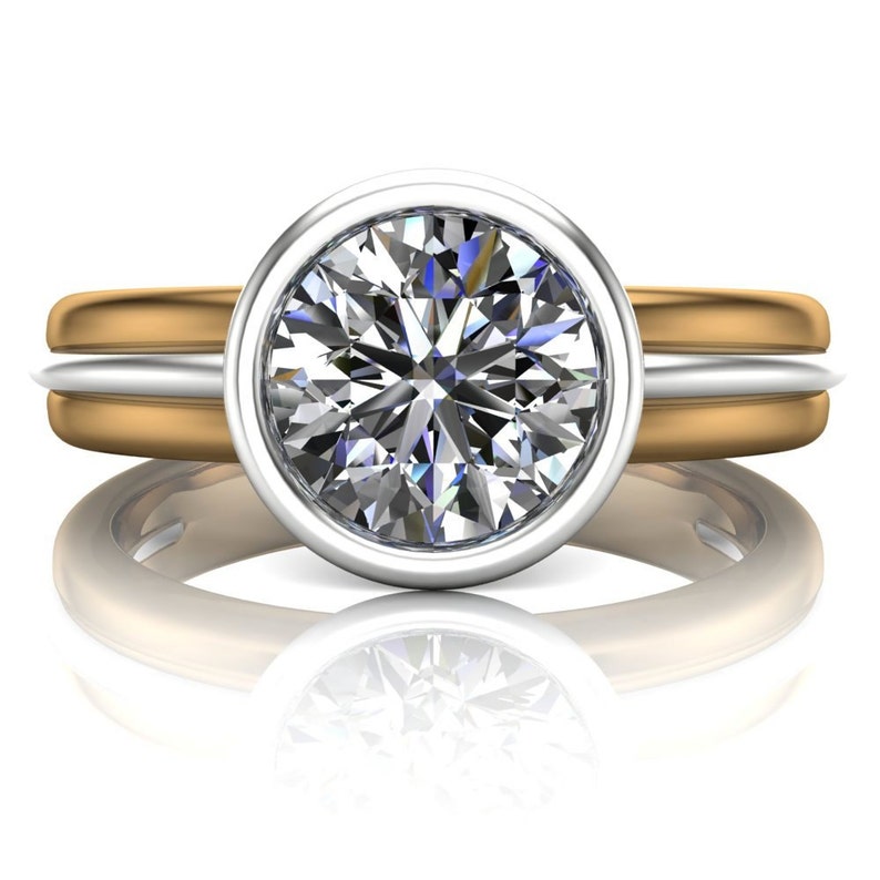 Diamond Engagement Ring 1Carat BezelSet Diamond in TwoTone Etsy