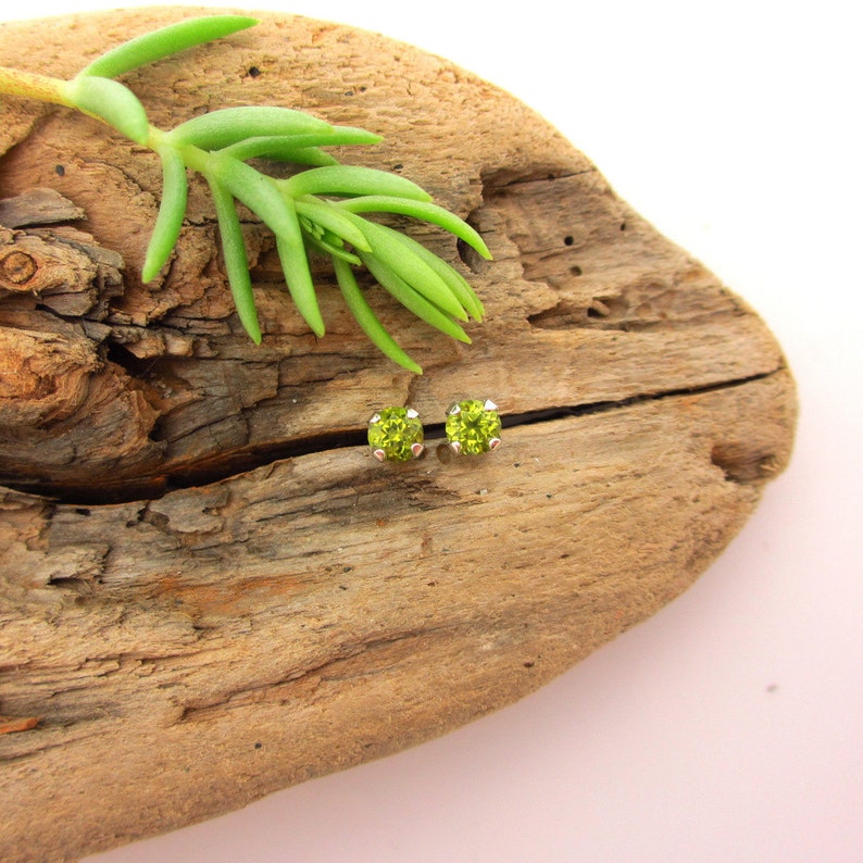 Arizona Peridot Earrings: Solid Platinum or 14k Gold Minimalist Screw Back Studs for Men or Women Made in Oregon image 6