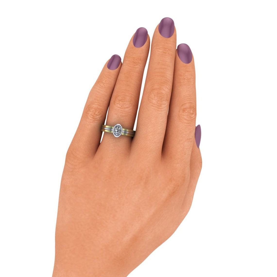 Simple Diamond Engagement Ring Green Gold Mixed Metal Bezel - Etsy