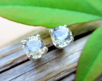 Ghostly Pale Tan Topaz Studs | Genuine Topaz Stud Earrings, Real 14k Gold or Platinum Screw Backs | 4mm, 5mm, 6mm