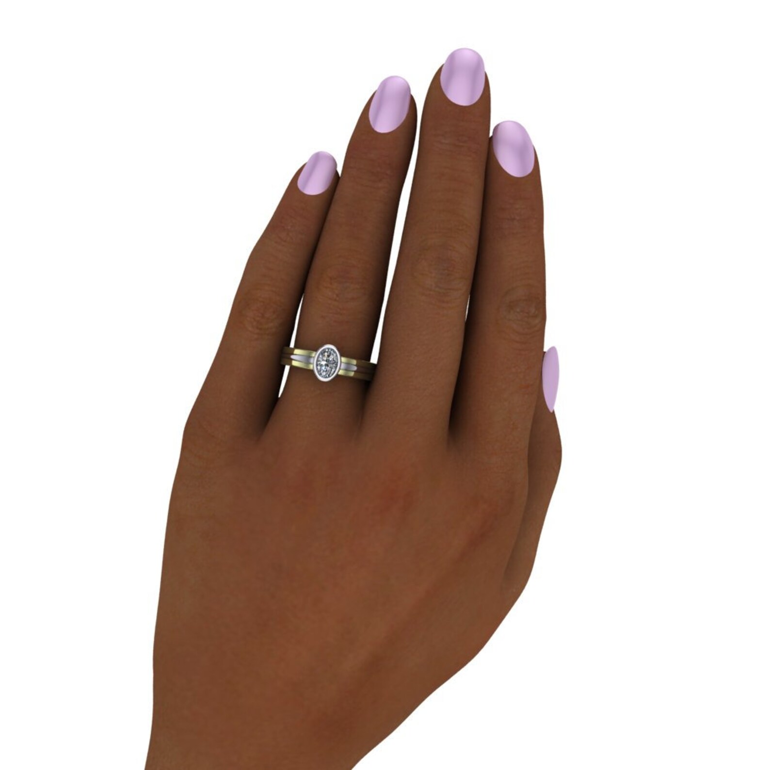 Simple Diamond Engagement Ring Green Gold Mixed Metal Bezel - Etsy