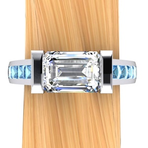 White Gold Diamond Engagement Ring, 1-Carat Solitaire VS1 with Blue Diamond Accents