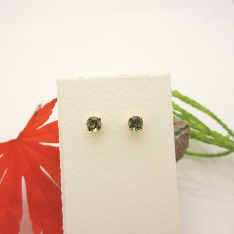 or Sterling Silver 4mm Platinum 5mm 6mm Genuine Moldavite Stud Earrings Moldavite Studs Real 14k Gold