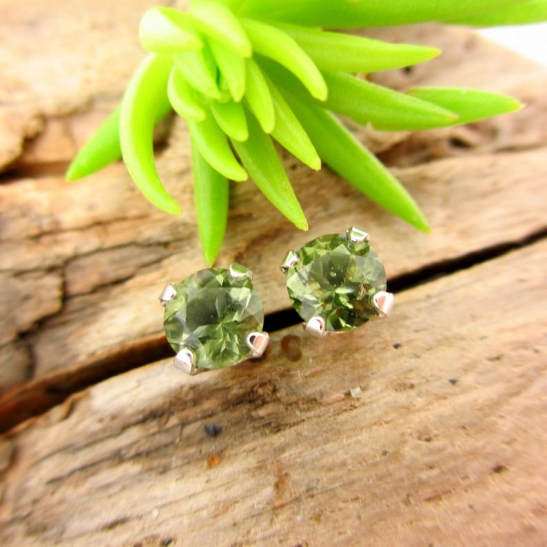 or Sterling Silver 4mm Platinum 5mm 6mm Genuine Moldavite Stud Earrings Moldavite Studs Real 14k Gold