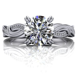 Flawless Diamond Engagement Ring in Platinum | 1 Carat IF Diamond Asymmetrical Swirl Band | USA Custom Made