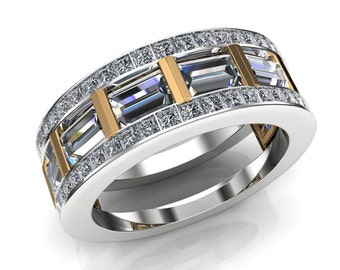 Gay Engagement Ring, Men's Ring with Caged Baguette Diamonds, Two Tone