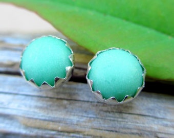 Orecchini a bottone in variscite cabochon / Orecchini a bottone in oro 14k o orecchini a bottone in argento sterling con pietre preziose americane / Orecchini a corona o dentellati a basso profilo da 6 mm