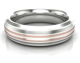 Male Wedding Band Pinstripe Solid Gold Ring | USA Custom Made in Your Size