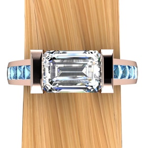 Rose Gold Diamond Engagement Ring, 1-Carat Solitaire VS1 with Blue Diamond Accents