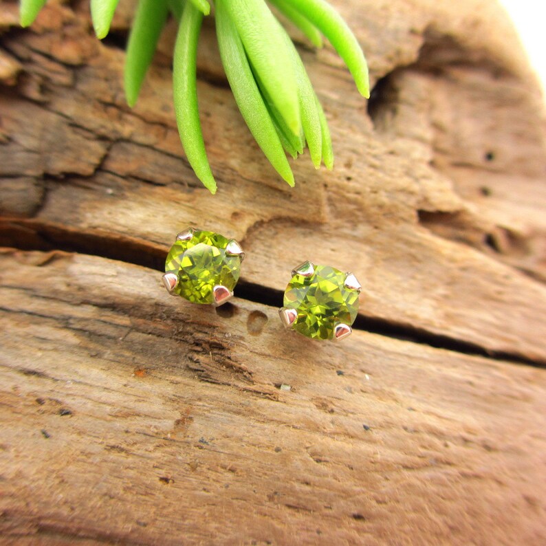 Arizona Peridot Earrings: Solid Platinum or 14k Gold Minimalist Screw Back Studs for Men or Women Made in Oregon image 7