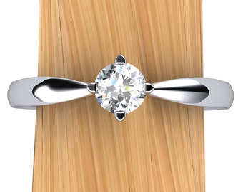 Affordable Platinum Diamond Engagement Ring, Round Solitaire in Simple Band