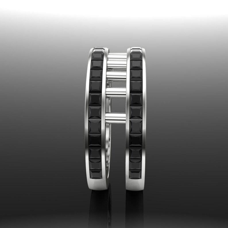 Men's Gay Engagement Ring Black Diamond Double Band Etsy