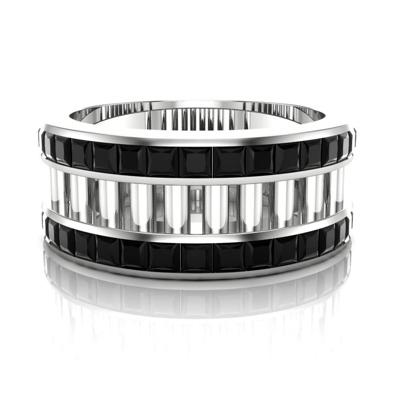 Men's Gay Engagement Ring Black Diamond Double Band Etsy