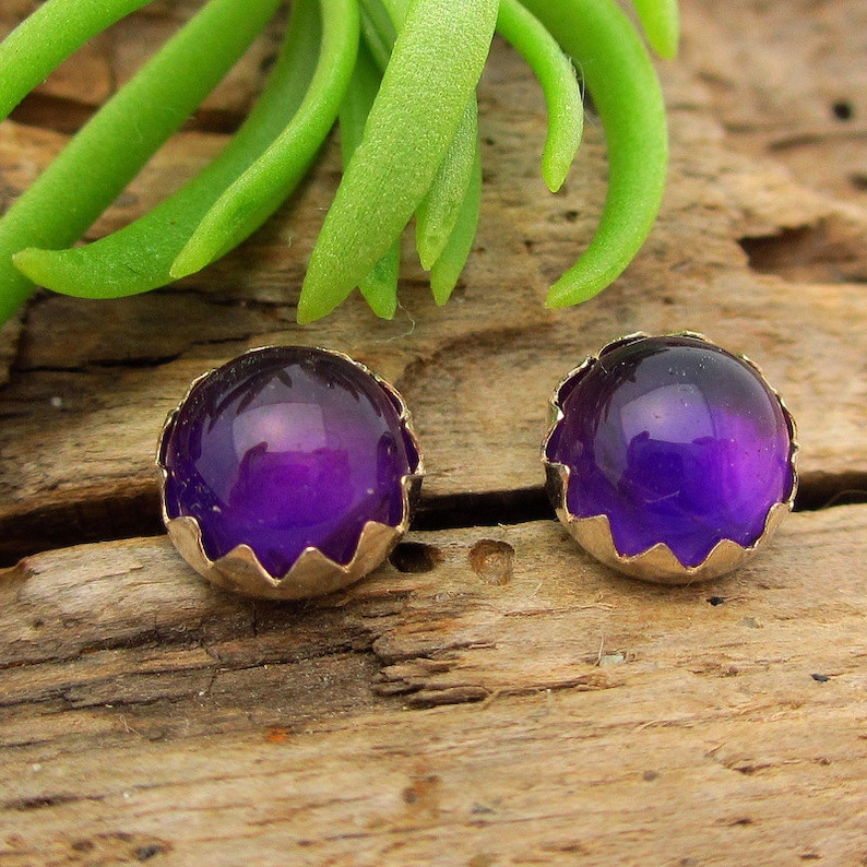 Amethyst Cabochon Studs 14k Gold Stud Earrings or Sterling Etsy