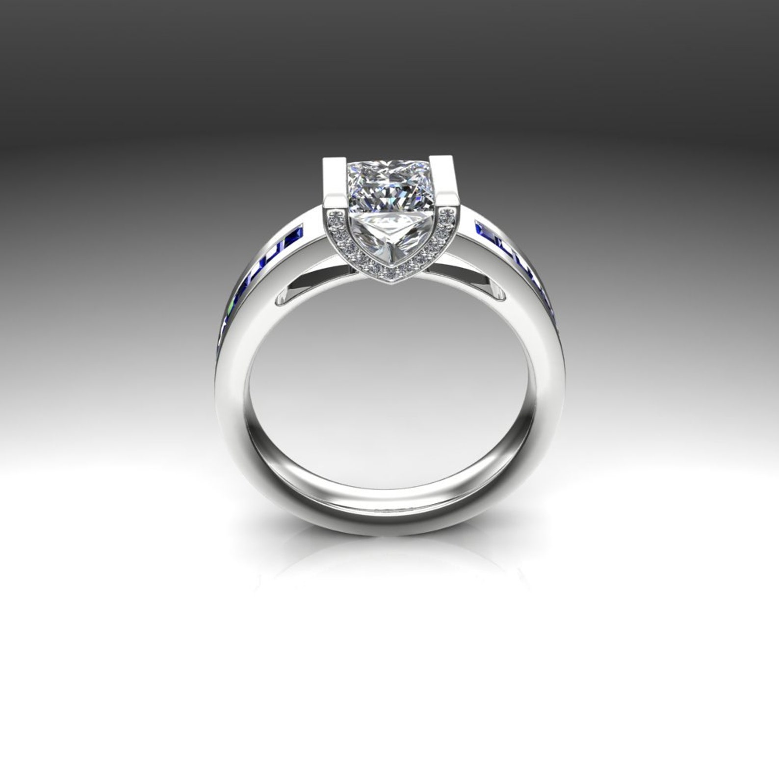 Princess Diamond Engagement Ring 1carat With Blue Sapphire Etsy