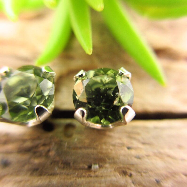 or Sterling Silver 4mm Platinum 5mm 6mm Genuine Moldavite Stud Earrings Moldavite Studs Real 14k Gold
