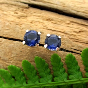 Iolite Studs | Genuine Iolite Stud Earrings in Real 14k Gold, Sterling Silver, or Platinum | 3mm, 4mm, 5mm